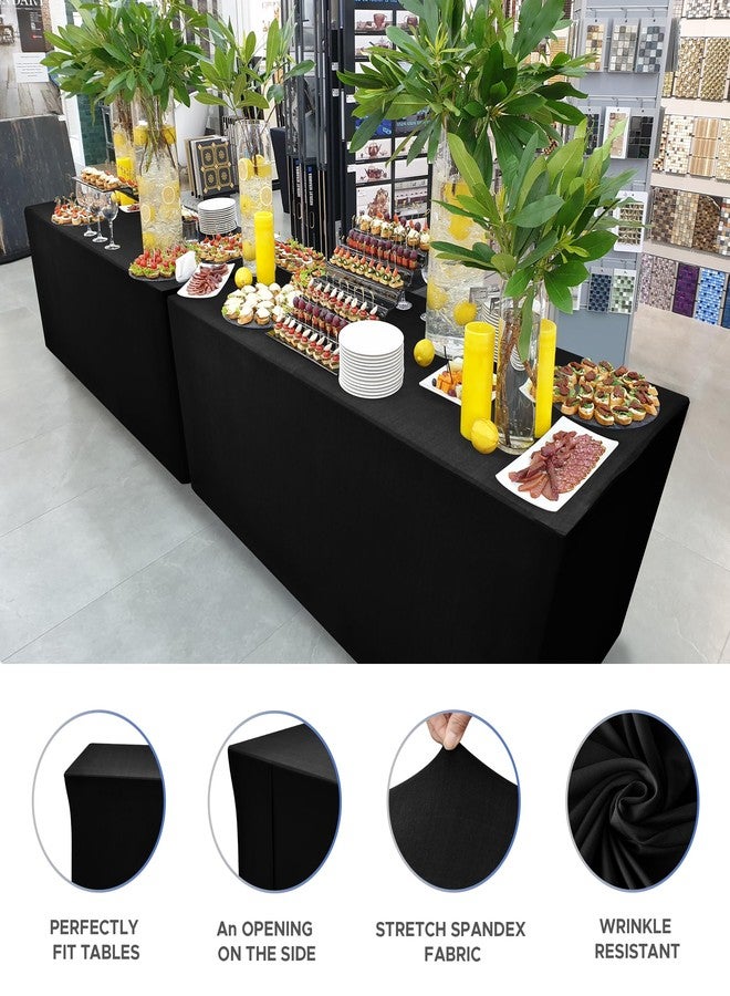 Nasitos Black Fitted Table Covers for 6 Foot Tables - 72 x 30 Inch - 2 Pack Stretch Spandex Rectangle Table Clothes, Polyester Fabric Tablecloths for Parties, Trade Show, Craft Show, Birthday - Image 3