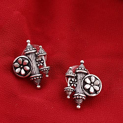 Voylla Oxidised Silver Brass Floral Motif Embossed Boho/Tribal Look Earrings for Women and Girls - Image 5