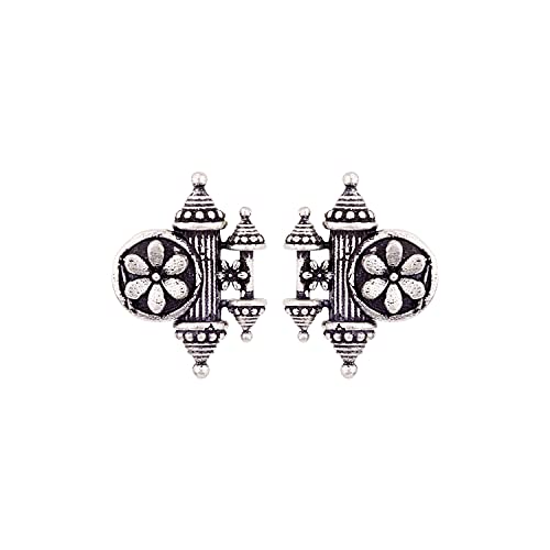 Voylla Oxidised Silver Brass Floral Motif Embossed Boho/Tribal Look Earrings for Women and Girls - Image 1