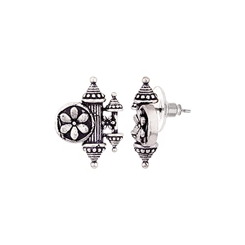 Voylla Oxidised Silver Brass Floral Motif Embossed Boho/Tribal Look Earrings for Women and Girls - Image 2