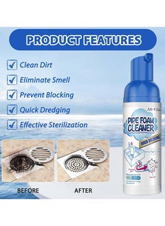 JUE-FISH 2 Packs Pipe Foam Cleaner, Drain Cleaner Foam Powerful Sink Quickly Clean Fragrance Bathroom Deodorizer Bowl For Toilet Tubs Clog Remover, Effective Sterilization Rate 99%  - Image 2