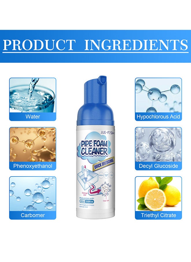 JUE-FISH 2 Packs Pipe Foam Cleaner, Drain Cleaner Foam Powerful Sink Quickly Clean Fragrance Bathroom Deodorizer Bowl For Toilet Tubs Clog Remover, Effective Sterilization Rate 99%  - Image 3
