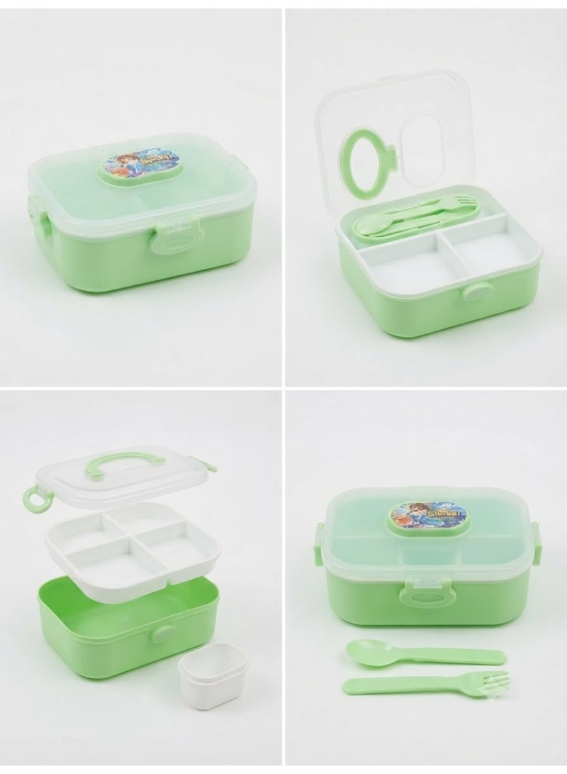 A 2-tier, 15x15 cm lunch box featuring three compartments and an airtight lid to keep food fresh; available in various colors.