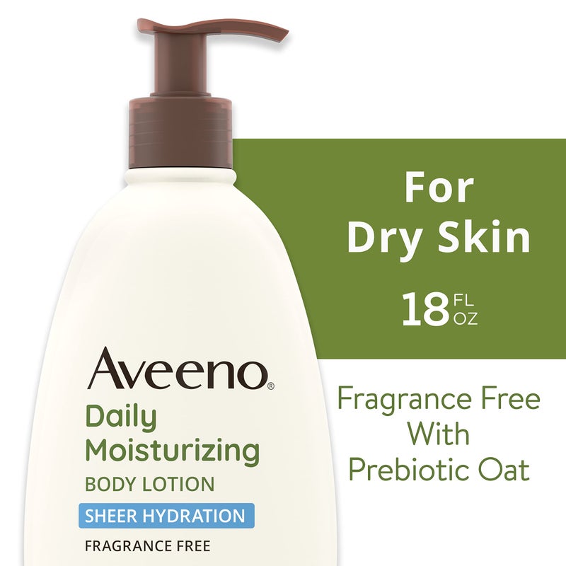 Aveeno Sheer Hydration Daily Moisturizing Fragrance-Free Lotion with Nourishing Prebiotic Oat, Fast-Absorbing Body Moisturizer for Dry Skin with Lightweight, Breathable Feel, 18 fl. oz (Pack of 2) - Image 2