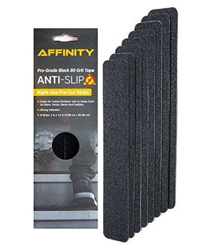 AFFINITY Anti-Slip Tape - Premium 8 Pre-Cut Strips, Black 80 Grit Slip Resistant Safety Treads - 2 inch x 12 inch Rounded Corners - Right Size and Ready to Use for Easy Application - Image 1