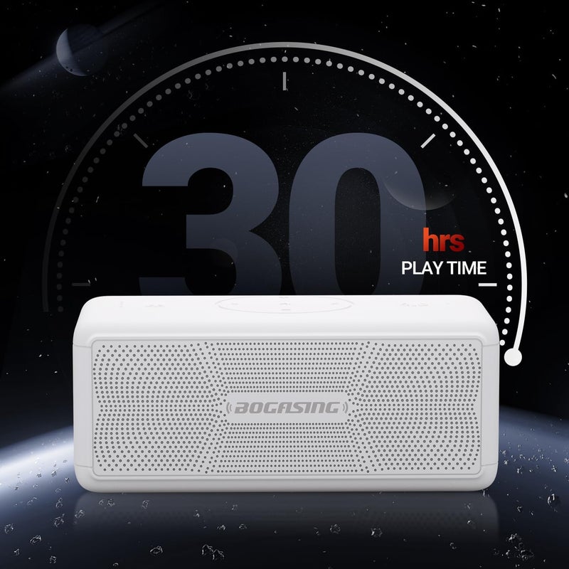 BOGASING Bluetooth Speakers, M5 Portable Wireless Speaker with 40W Loud Stereo Sound & Punchy Bass, 30H Playtime, IPX7 Waterproof, Bluetooth 5.3, EQ, TWS, TF-Card, AUX, USB, for Outdoor (White) - Image 4