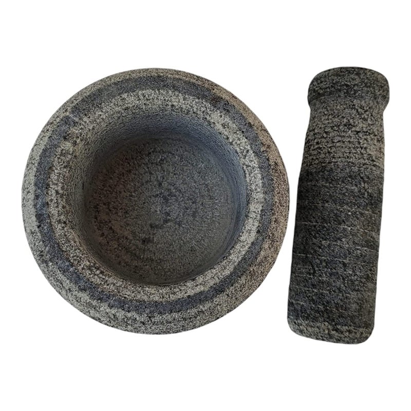 AZKAR Stone Mortar Pestle Set for Spices Okhli Masher Khalbatta Stone Natural Traditional Grinder Musal Well Design for Kitchen Home Herbs 4x3 inch Grey - Image 4
