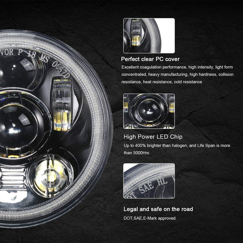 SUNPIE مصابيح LED أمامية SUNPIE 7 بوصة مع هالة - تصميم دائري 5.75 بوصة - Image 4