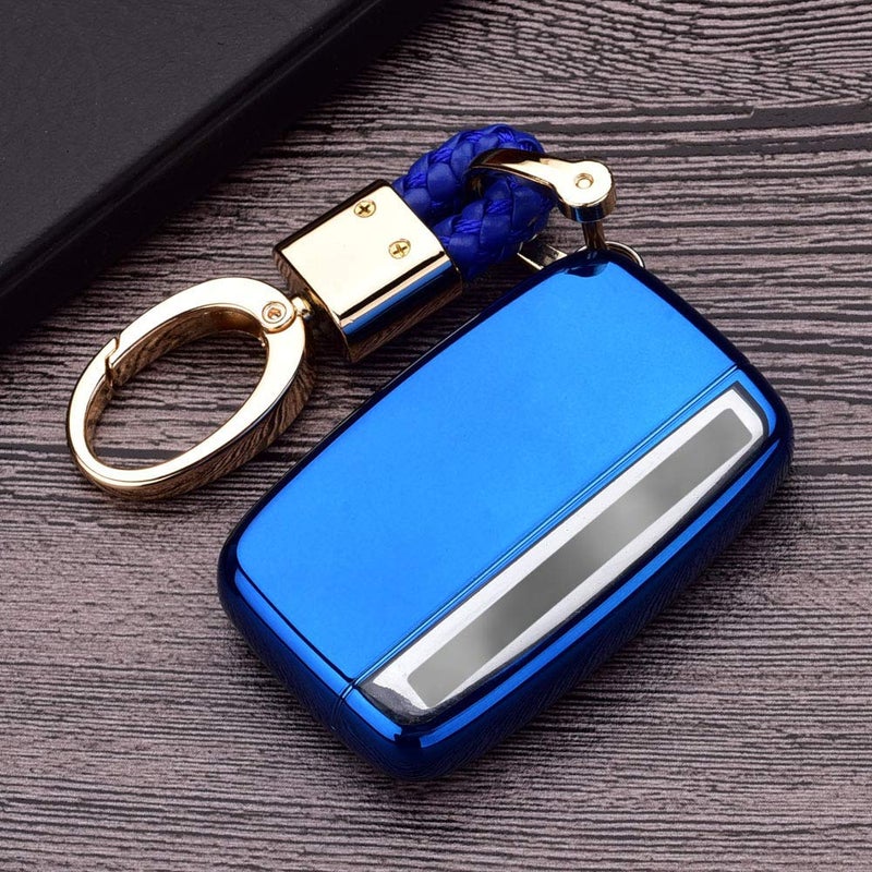 ROYALFOXTM 5 buttons tpu smart remote Key Fob case Cover For Land Rover Defender Discovery Sport LR2 LR3 LR4 Range Rover Sport EVOQUE and Jaguar XF XJ XJL XE FPACE blue