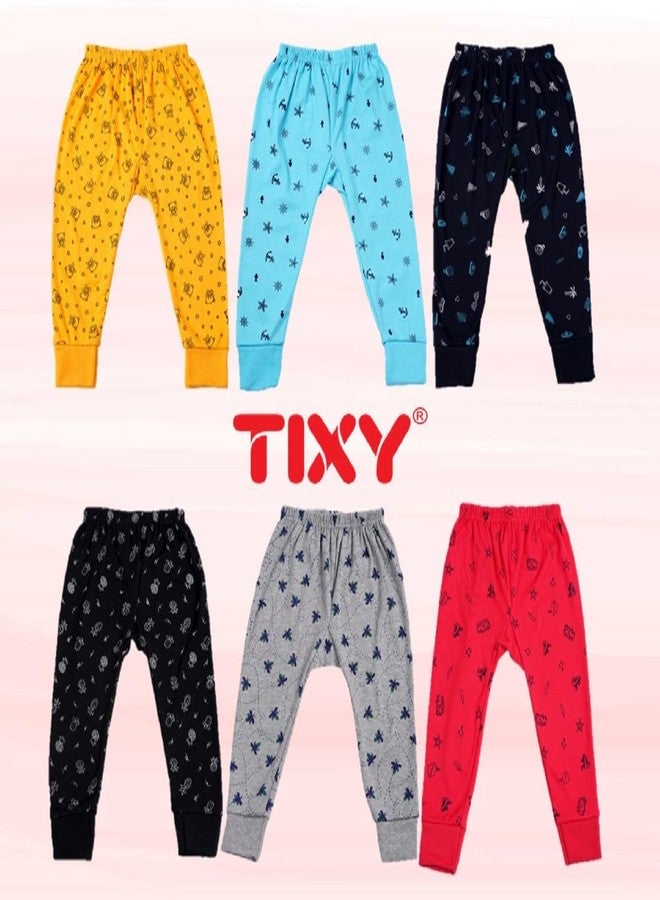 TIXY Kids Baby Boys & Girls Printed Cotton Pajama/Pajami Bottom Pants with RIB/Grip for Infant & Toddlers- (Light/Dark) Multicolor (Pack of 6) - Image 2