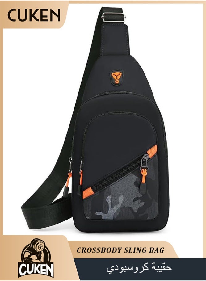 Cuken Lightweight Black Sling Bag, Multi-Pocket Crossbody Backpack with Adjustable Strap, Durable Water-Resistant Shoulder Bag for Men Women, Camping, Hiking, Travel, and Daily Commute, Black - Image 1