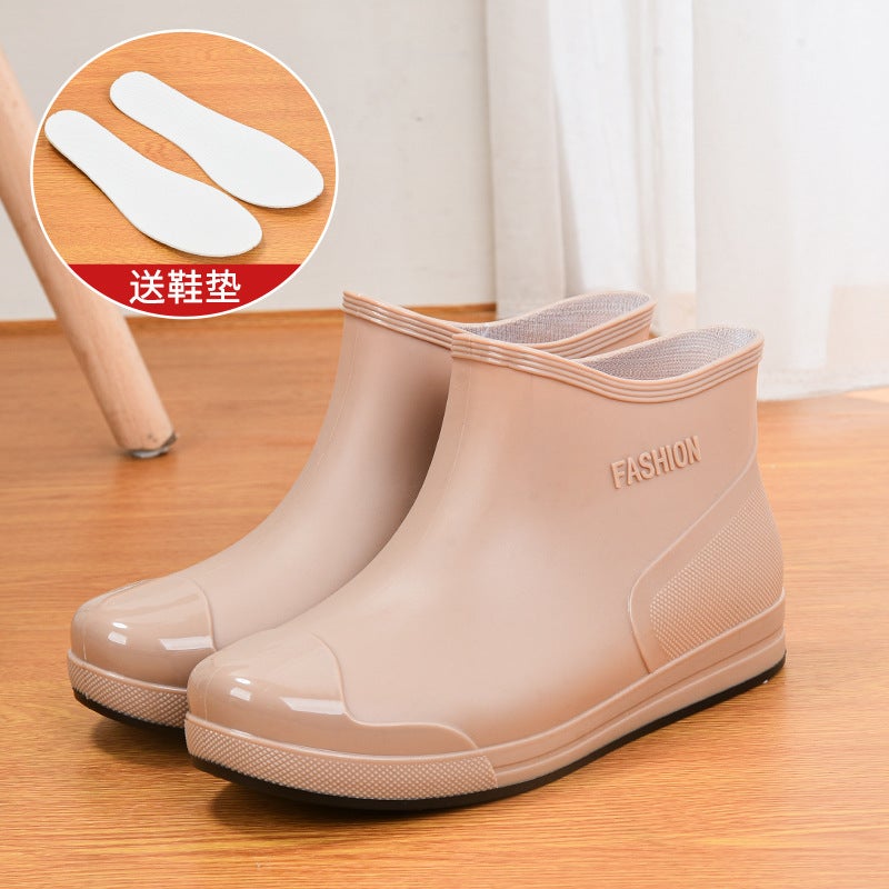 Wholesale spring and autumn Japanese fashion rain shoes adult short tube water shoes non-slip wear-resistant womens boots warm outer wear water boots overshoes Khaki 