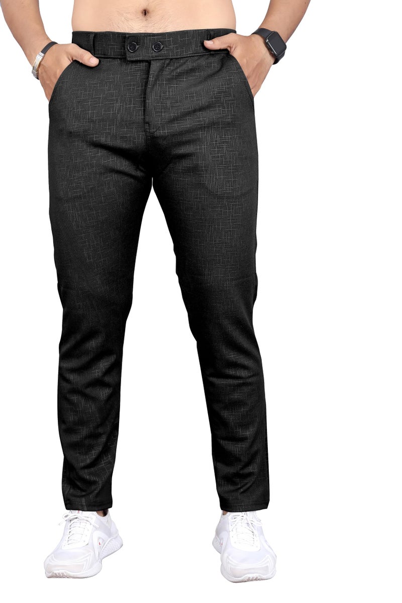 Mehrang Men's Low Rise Slim Fit Casual Trousers, Black, Cotton Blend, Side Pockets (in, Numeric, 36, Regular, Black) - Image 5