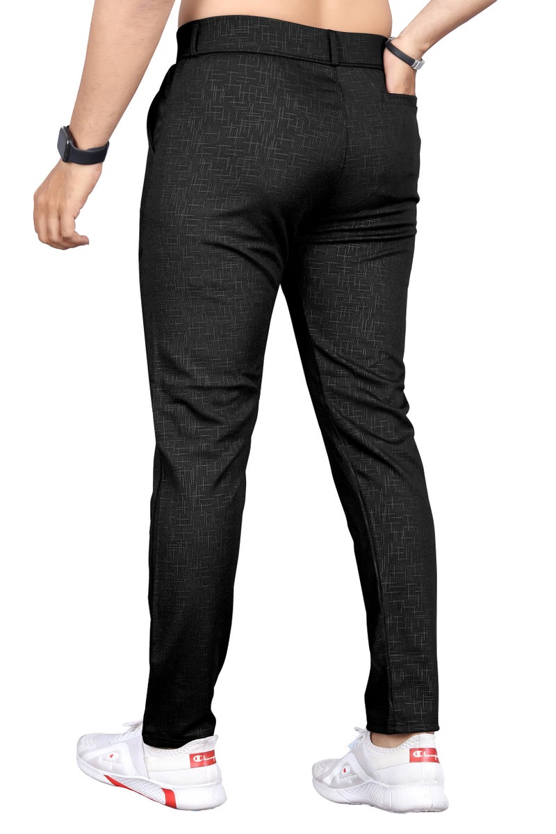 Mehrang Men's Low Rise Slim Fit Casual Trousers, Black, Cotton Blend, Side Pockets (in, Numeric, 36, Regular, Black) - Image 2