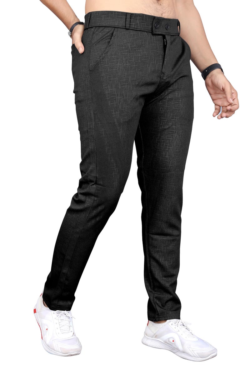 Mehrang Men's Low Rise Slim Fit Casual Trousers, Black, Cotton Blend, Side Pockets (in, Numeric, 36, Regular, Black) - Image 4