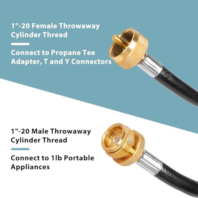 Shinestar 5FT Propane Extension Hose, Connects 1lb Appliance to Propane Tree or Propane Tee Adapter, Compatible with Buddy Heater, Weber Q Grill, Coleman Camping Stove and more - Image 2