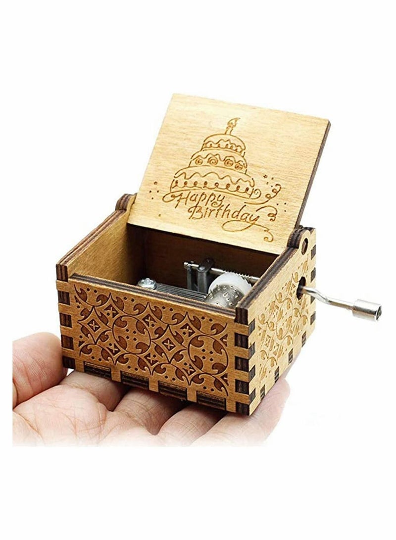 Excefore Wooden Music Box Hand Crank Musical Box Happy Birthday Classic Mini Wooden Music Box Wood Carved Music Box Gift for Adult Kids Home Decoration Craft - Image 3