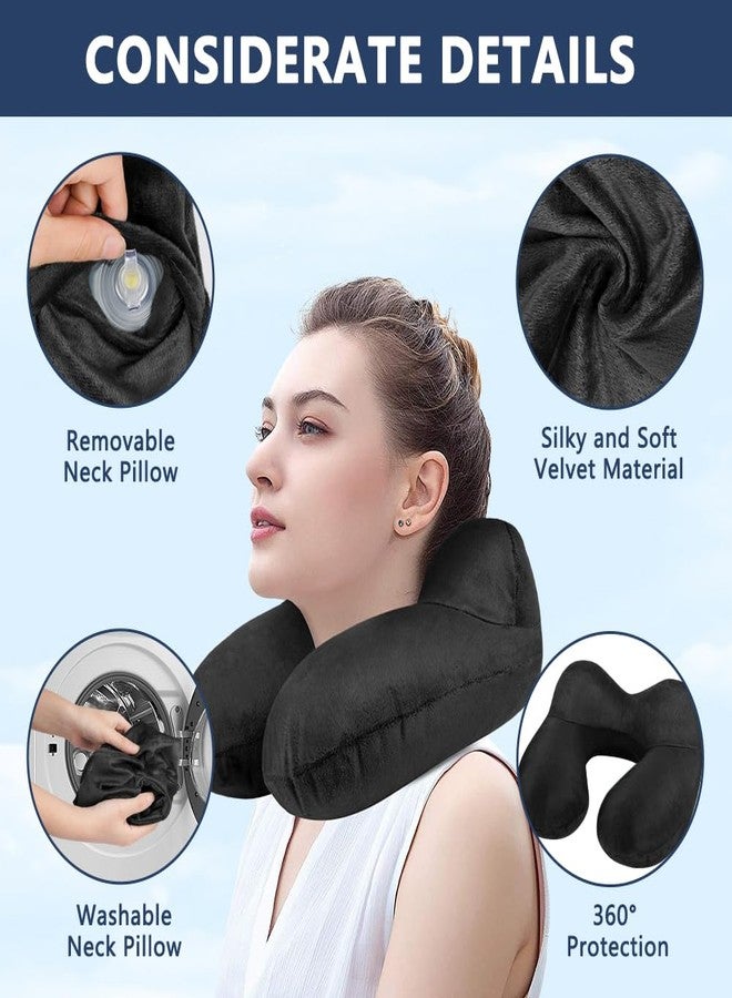 flintronic Inflatable Travel Pillow, Inflatable Travel Pillow for Airplane, Soft Velvet Neck Support, Lightweight Ergonomic Sleeping Neck Pillow for Airplane, Train, Car, Office, Camping (Black) - Image 3