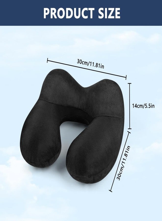 flintronic Inflatable Travel Pillow, Inflatable Travel Pillow for Airplane, Soft Velvet Neck Support, Lightweight Ergonomic Sleeping Neck Pillow for Airplane, Train, Car, Office, Camping (Black) - Image 2