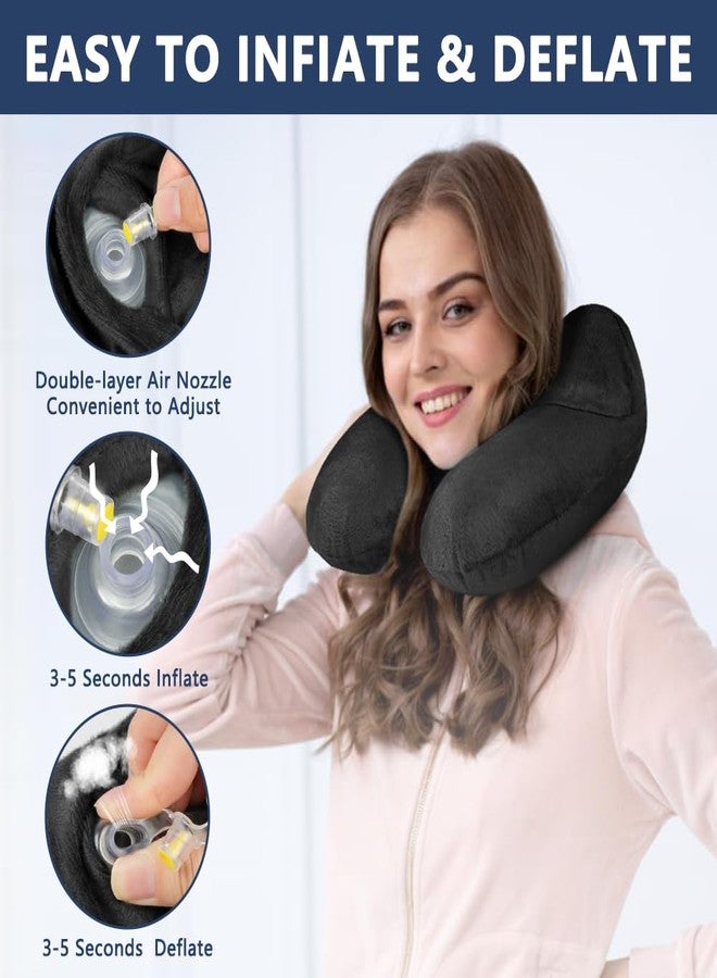 flintronic Inflatable Travel Pillow, Inflatable Travel Pillow for Airplane, Soft Velvet Neck Support, Lightweight Ergonomic Sleeping Neck Pillow for Airplane, Train, Car, Office, Camping (Black) - Image 5