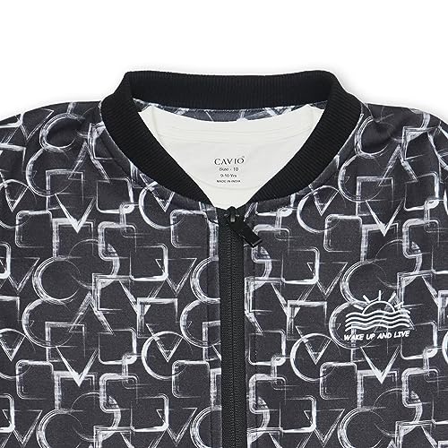 CAVIO Boys Black Geometric Printed Zipper Jacket with T-Shirt - Image 4