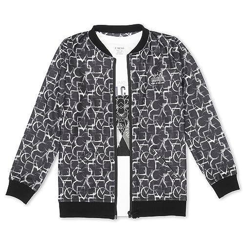 CAVIO Boys Black Geometric Printed Zipper Jacket with T-Shirt - Image 1