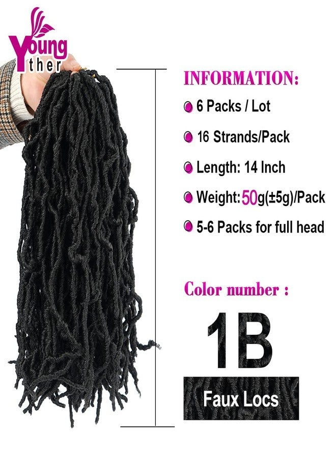 Youngther New Faux Locs Crochet Hair 14 Inch 6 Packs Fashion Extended Soft Locs for Black Women Most Natural Locs Crochet Braiding Hair Curly Wavy Pre-Looped Goddess Locs Braids Hair Extensions(1B) - Image 2