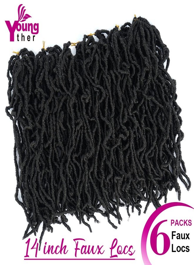 Youngther New Faux Locs Crochet Hair 14 Inch 6 Packs Fashion Extended Soft Locs for Black Women Most Natural Locs Crochet Braiding Hair Curly Wavy Pre-Looped Goddess Locs Braids Hair Extensions(1B) - Image 4