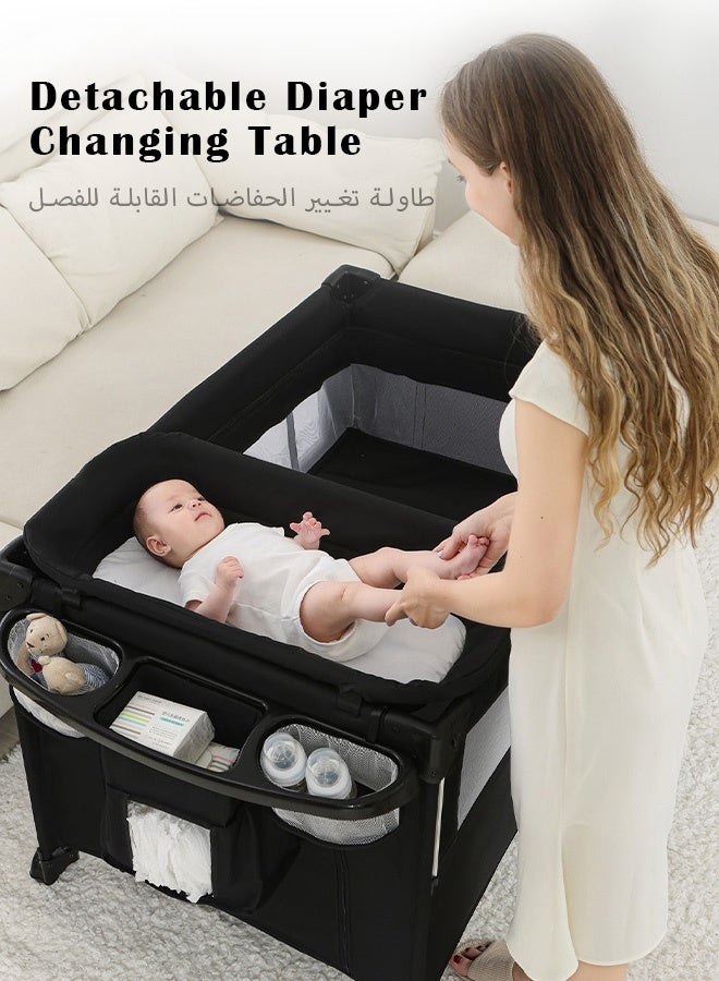 HAYALUX 5-in-1 Portable Baby Crib, Foldable Baby Bed Bassinet, Adjustable Newborn Infant Baby Cot & Rocking Bassinet with Mosquito Net, Changing Table, Install-Free Newborn Travel Bed (0–3 Years) - Image 3