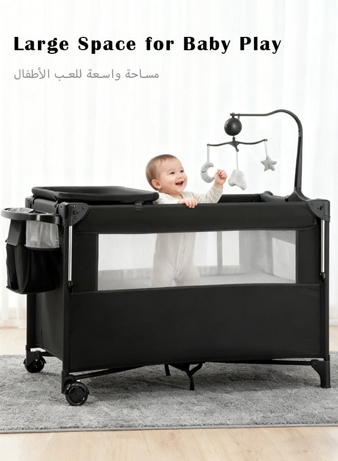 HAYALUX 5-in-1 Portable Baby Crib, Foldable Baby Bed Bassinet, Adjustable Newborn Infant Baby Cot & Rocking Bassinet with Mosquito Net, Changing Table, Install-Free Newborn Travel Bed (0–3 Years) - Image 4