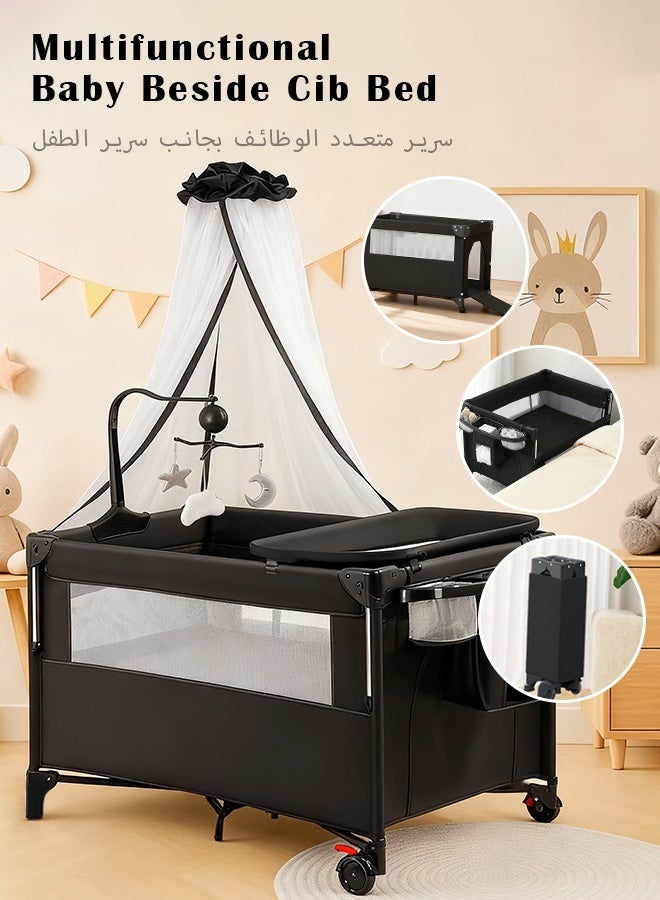 HAYALUX 5-in-1 Portable Baby Crib, Foldable Baby Bed Bassinet, Adjustable Newborn Infant Baby Cot & Rocking Bassinet with Mosquito Net, Changing Table, Install-Free Newborn Travel Bed (0–3 Years) - Image 1