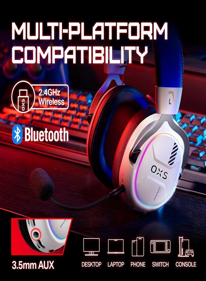 OXS AUDIO OXS Storm G2 Wireless Gaming Headset, Over-Ear, 40H Battery Life, 7.1 Virtual Surround Audio, 3 EQ Modes, Low Latency 2.4GHz, RGB Light, Bluetooth 5.3, Compatible with PC, Console, Mobile Phone - White - Image 2