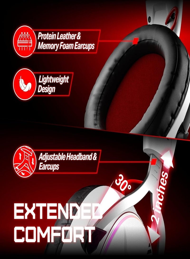 OXS AUDIO OXS Storm G2 Wireless Gaming Headset, Over-Ear, 40H Battery Life, 7.1 Virtual Surround Audio, 3 EQ Modes, Low Latency 2.4GHz, RGB Light, Bluetooth 5.3, Compatible with PC, Console, Mobile Phone - White - Image 4