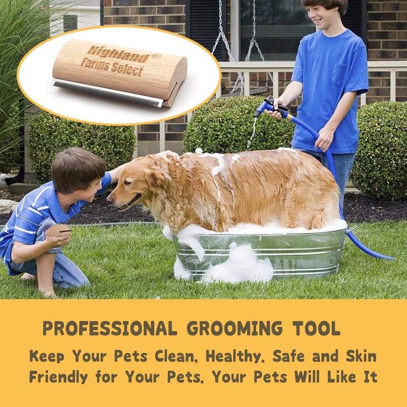 Highland Farms Select Deshedding Grooming Tool for Dogs, Cats & Horses, Ergonomic Design Wood Groom Brush, Professional Pet Groomer, Painlessly Remove for Short & Long Hair, Fur & Dirt - 5 Inches - Image 5