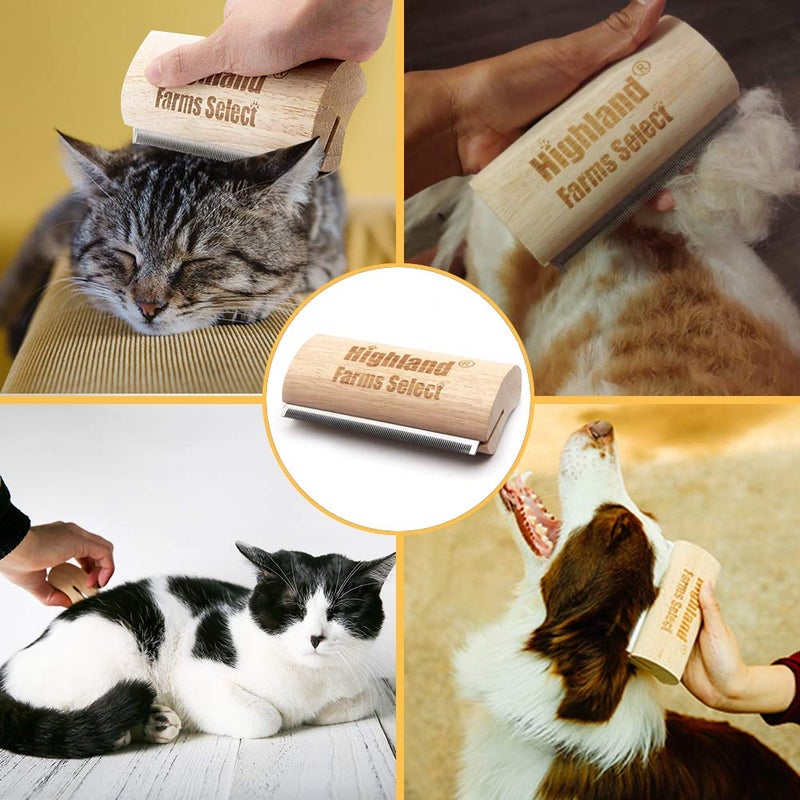 Highland Farms Select Deshedding Grooming Tool for Dogs, Cats & Horses, Ergonomic Design Wood Groom Brush, Professional Pet Groomer, Painlessly Remove for Short & Long Hair, Fur & Dirt - 5 Inches - Image 4