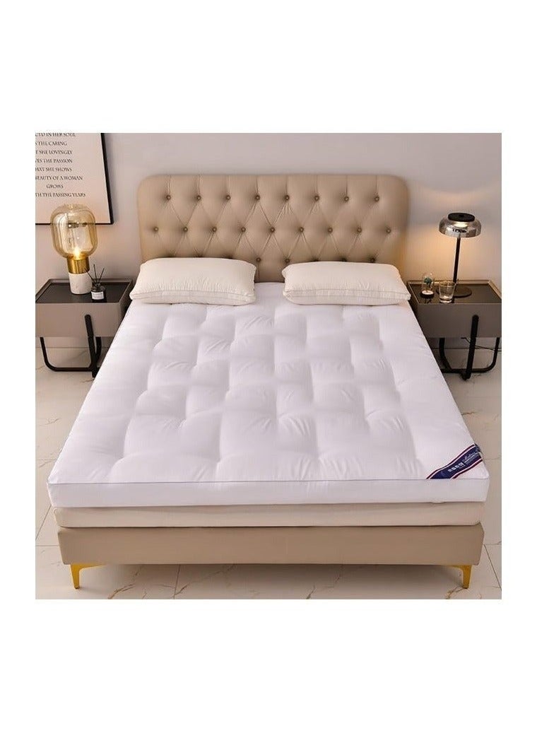 VITION Mattress Topper, 10cm Thick Quilted Soybean Glue-Free Fiber Mattress Pad with 4-Side Elastic Bands (White, 180x200cm) - Image 1
