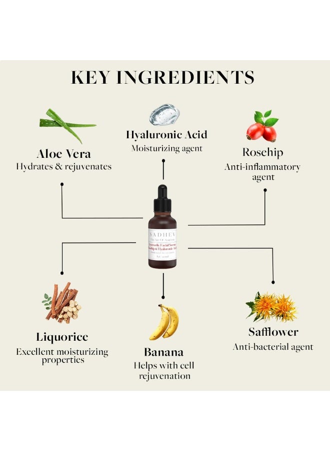 Sadhev Ayurvedic Facial Serum Rosehip & Hyaluronic Acid 10ml - Image 3