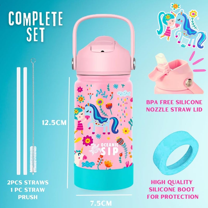 OCEANIC Kids Premium Stainless Steel Water Bottle 380ml 12oz Double-Wall Vacuum Insulated 304 Stainless steel Water Bottle BPA FREE Leak Proof- Best for School, Birthday Gift (Unicorn, 380ml) - Image 5