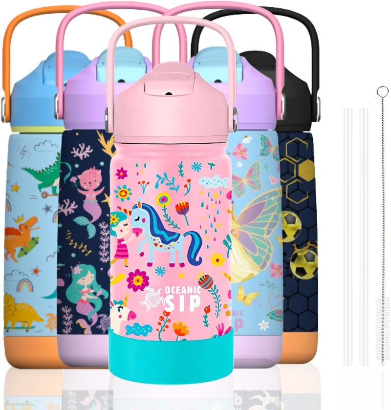 OCEANIC Kids Premium Stainless Steel Water Bottle 380ml 12oz Double-Wall Vacuum Insulated 304 Stainless steel Water Bottle BPA FREE Leak Proof- Best for School, Birthday Gift (Unicorn, 380ml) - Image 1