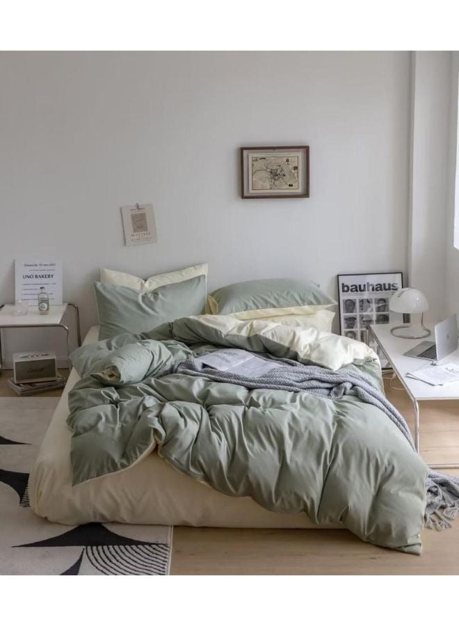 جيجي طقم أغطية سرير مكون من 4 قطع مقاس مفرد ناعم وقابل للتنفس وقابل للعكس، طقم سرير رائع وصديق للبشرة يتضمن غطاء لحاف أخضر خفيف الوزن مع ملاءة مثبتة باللون البيج و2 كيس وسادة - Image 2