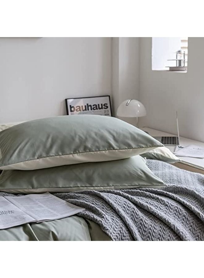 جيجي طقم أغطية سرير مكون من 4 قطع مقاس مفرد ناعم وقابل للتنفس وقابل للعكس، طقم سرير رائع وصديق للبشرة يتضمن غطاء لحاف أخضر خفيف الوزن مع ملاءة مثبتة باللون البيج و2 كيس وسادة - Image 5
