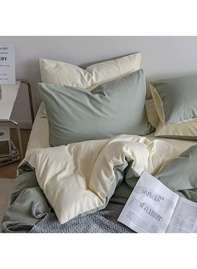 جيجي طقم أغطية سرير مكون من 4 قطع مقاس مفرد ناعم وقابل للتنفس وقابل للعكس، طقم سرير رائع وصديق للبشرة يتضمن غطاء لحاف أخضر خفيف الوزن مع ملاءة مثبتة باللون البيج و2 كيس وسادة - Image 3