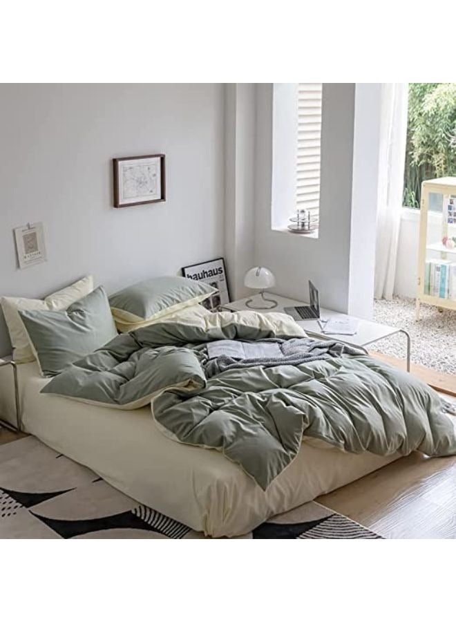 جيجي طقم أغطية سرير مكون من 4 قطع مقاس مفرد ناعم وقابل للتنفس وقابل للعكس، طقم سرير رائع وصديق للبشرة يتضمن غطاء لحاف أخضر خفيف الوزن مع ملاءة مثبتة باللون البيج و2 كيس وسادة - Image 1