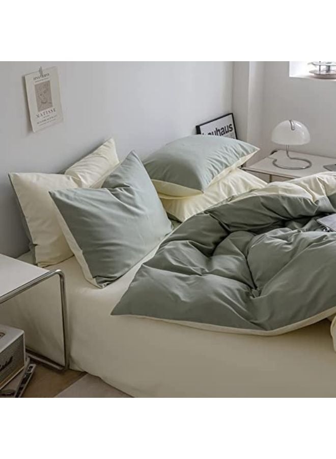 جيجي طقم أغطية سرير مكون من 4 قطع مقاس مفرد ناعم وقابل للتنفس وقابل للعكس، طقم سرير رائع وصديق للبشرة يتضمن غطاء لحاف أخضر خفيف الوزن مع ملاءة مثبتة باللون البيج و2 كيس وسادة - Image 4