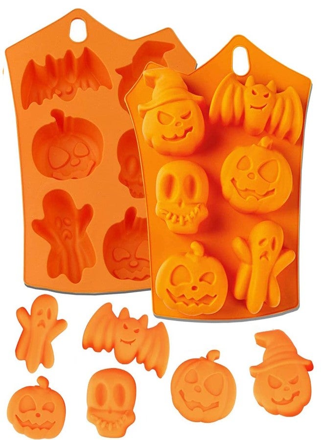 Bamutu Halloween Theme Silicone Chocolate Mold Pumpkin Bat Skull Ghost Shape Candy Mould 2 PCS 12-Cavity Non-Stick Ice Cube Tray Jelly Cookie Baking Mold - Image 1