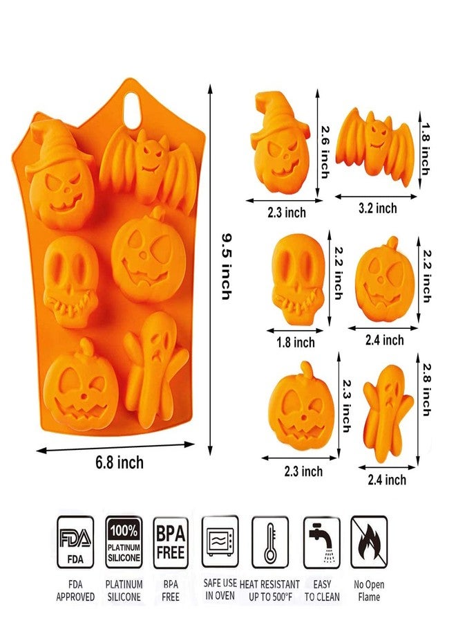 Bamutu Halloween Theme Silicone Chocolate Mold Pumpkin Bat Skull Ghost Shape Candy Mould 2 PCS 12-Cavity Non-Stick Ice Cube Tray Jelly Cookie Baking Mold - Image 2