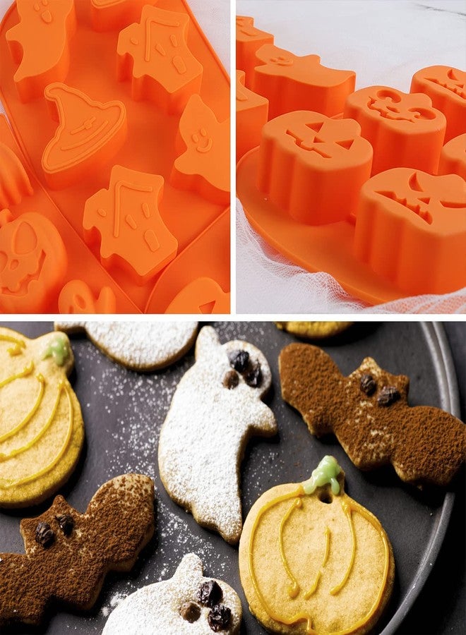 Bamutu Halloween Theme Silicone Chocolate Mold Pumpkin Bat Skull Ghost Shape Candy Mould 2 PCS 12-Cavity Non-Stick Ice Cube Tray Jelly Cookie Baking Mold - Image 3