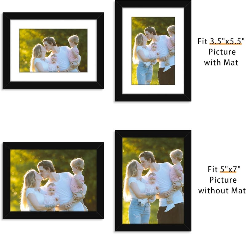 Picrit 5x7 Picture Frame for Wall Mounting or Table Top Display, Set of 12, Display 4x6 with Mat or 5x7 Without Mat, Black. - Image 2