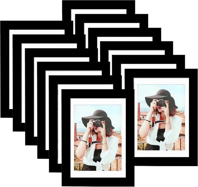 Picrit 5x7 Picture Frame for Wall Mounting or Table Top Display, Set of 12, Display 4x6 with Mat or 5x7 Without Mat, Black. - Image 1
