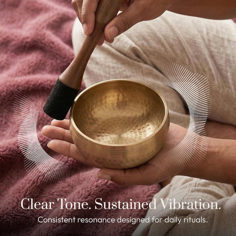 Silent Mind Tibetan Singing Bowl Set – Easy to Play & Beginner Friendly Meditation Bowl with Cushion & Mallet | Stress Relief & Mindfulness | Gift-Ready - Image 3